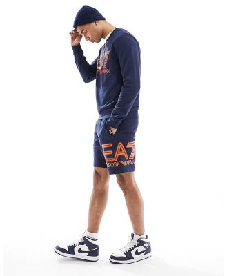 Armani EA7 large side neon logo sweat shorts in navy (part of a set)
