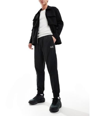 Armani EA7 logo contrast piped pockets cuffed trackies in black