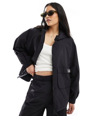 Armani EA7 logo full zip hooded nylon windbreaker jacket in black (part of a set)