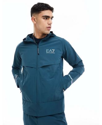 Armani EA7 logo hooded nylon windbreaker jacket in mid blue (part of a set)