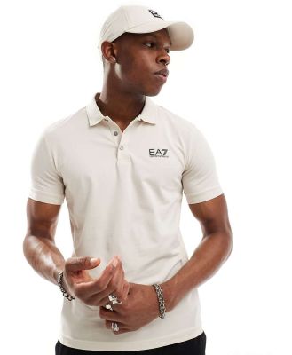 Armani EA7 logo jersey polo in beige-Neutral