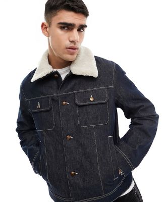 Armani Exchange borg collar denim jacket in indigo blue