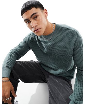 Armani Exchange contrast stripe back combed cotton knit jumper in green