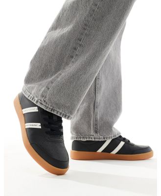 Armani Exchange double logo stripe gum sole sneakers in black / off white