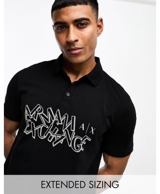 Armani Exchange front logo polo t-shirt in black