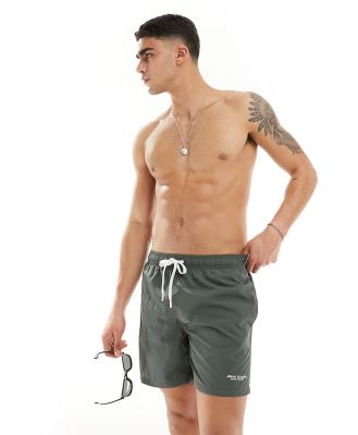 Armani Exchange linear logo contrast piping swim shorts in charcoal-Grey