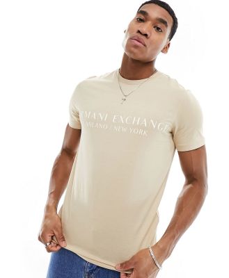 Armani Exchange linear logo t-shirt in beige-Neutral