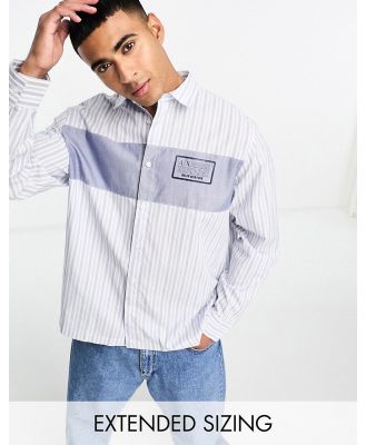 Armani Exchange logo striped long sleeve shirt in white and blue