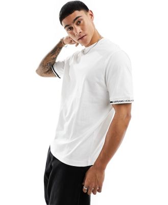 Armani Exchange logo tipped cuff heavyweight t-shirt in off white