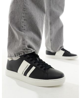 Armani Exchange side stripe logo sneakers in black/white