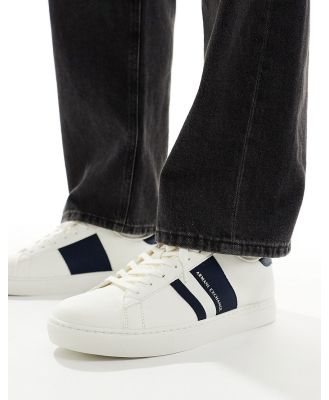 Armani Exchange side stripe logo sneakers in white/navy