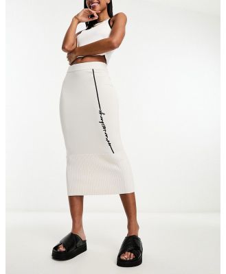 Armani Exchange text logo fine knit midi skirt in off white