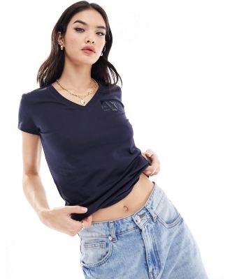 Armani Exchange v-neck slim fit t-shirt in navy blue with logo