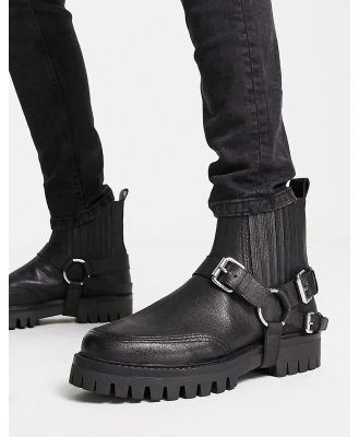 ASRA bruno detachable harness chelsea boots in black leather