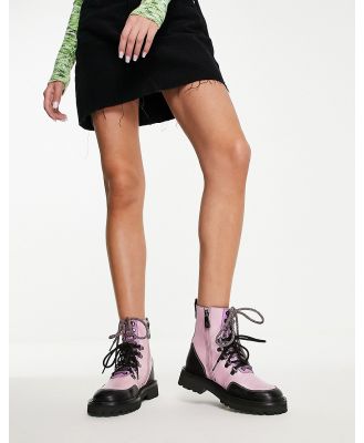 ASRA Bundy lace up flat ankle boots in pink