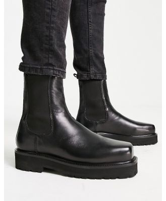 ASRA Cacti square toe high shaft chelsea boots in black leather