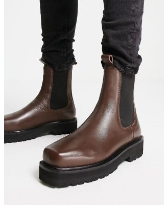 ASRA Cacti square toe high shaft chelsea boots in brown leather