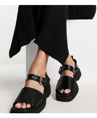 ASRA Exclusive Samba flat sandals with buckle strap in black leather