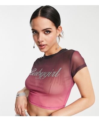 ASYOU babygirl hotfix slogan cropped mesh tee in ombre-Multi