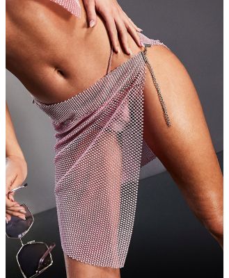 ASYOU diamante split hem wrap mini skirt in pink (part of a set)