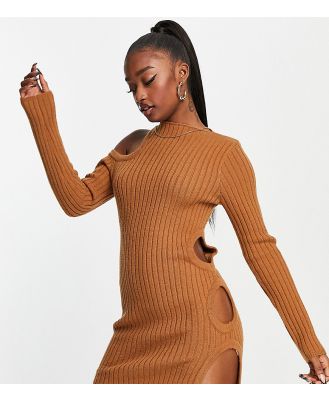 ASYOU knit cut out long sleeve mini dress in chocolate-Brown
