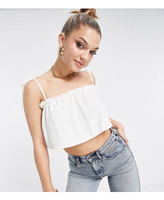 ASYOU tie shoulder frill crop top in white