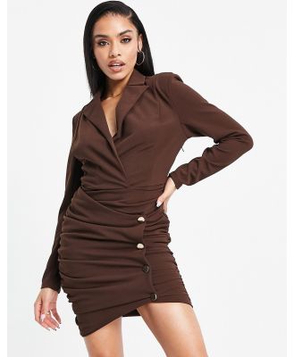 AX Paris blazer dress with button detail skirt in chocolate-Brown