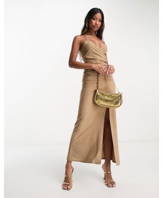 AX Paris chain back detail cami maxi wrap dress in camel-Neutral