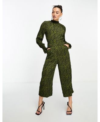 AX Paris high neck culotte jumpsuit in green animal print
