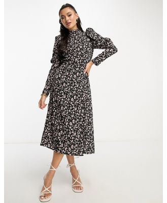 AX Paris midi dress with ruched sleeves in black floral