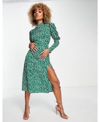 AX Paris midi dress with ruched sleeves in green animal