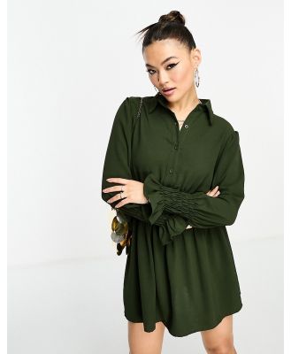 AX Paris mini shirt dress with shirred waist in olive green