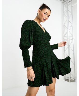 AX Paris puff sleeve mini dress in green leopard print