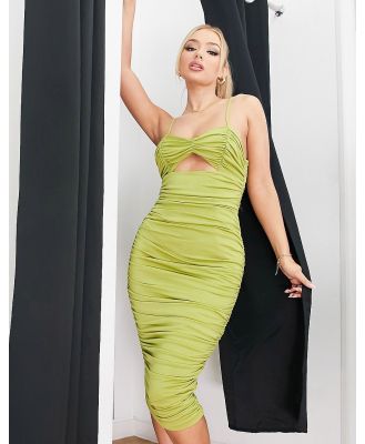 AX Paris ruched detail cut out bust midi pencil dress in lime-Green