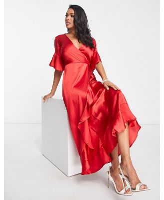 AX Paris satin wrap dress in red