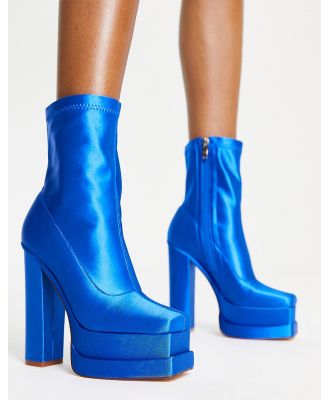 Azalea Wang Format platform heel ankle boots in blue satin