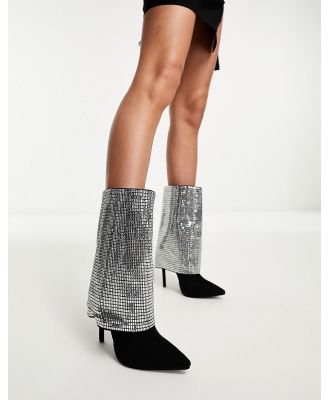 Azalea Wang Millonia foldover high ankle boots in silver embellishment