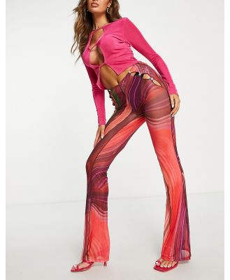 Bad Society Club cut out mesh pants in red multi (part of a set)
