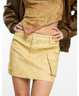 Bailey Rose faux leather mini skirt in butter-Brown