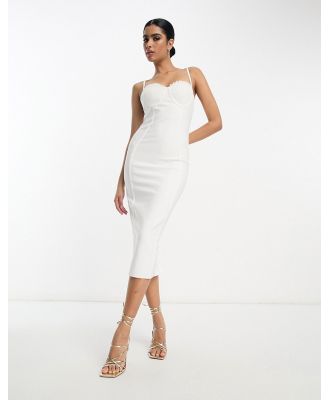 Band Of Stars premium bandage ruched bust cup midi dress in white