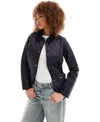 Barbour Annandale diamond quilt jacket with cord collar in navy