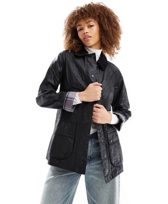 Barbour Beadnell wax jacket in black-Green