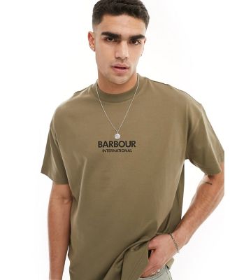 Barbour International Formula oversized t-shirt in khaki exclusive to ASOS-Green