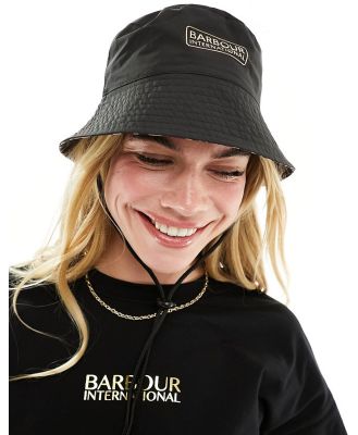Barbour International reversible bucket hat in green/leopard print-Brown