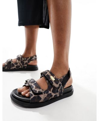 Barbour International velcro strap sandals in leopard print-Brown