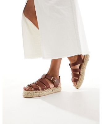 Barbour leather strap espadrille sandals in brown