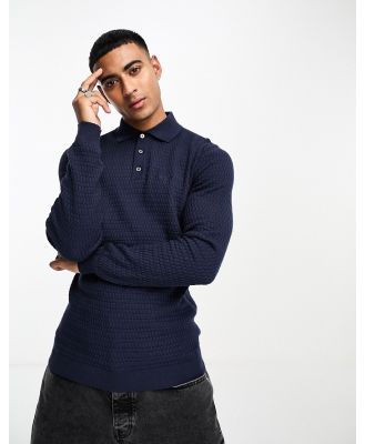 Barbour Thornbury knit long sleeve polo in navy-White
