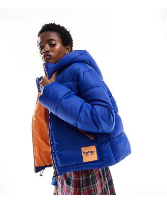 Barbour x ASOS exclusive hooded puffer coat in blue