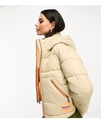 Barbour x ASOS exclusive hooded puffer coat in stone-Neutral