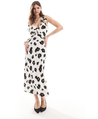 Bardot backless satin maxi dress in mono floral-Multi